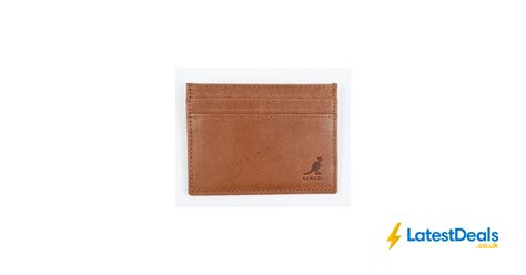 KANGOL Genuine Leather Card Holder Cognac Brown Gift 